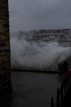 Photo Gallery Image - Waves crashing on Polruan Quay 14/02/2014